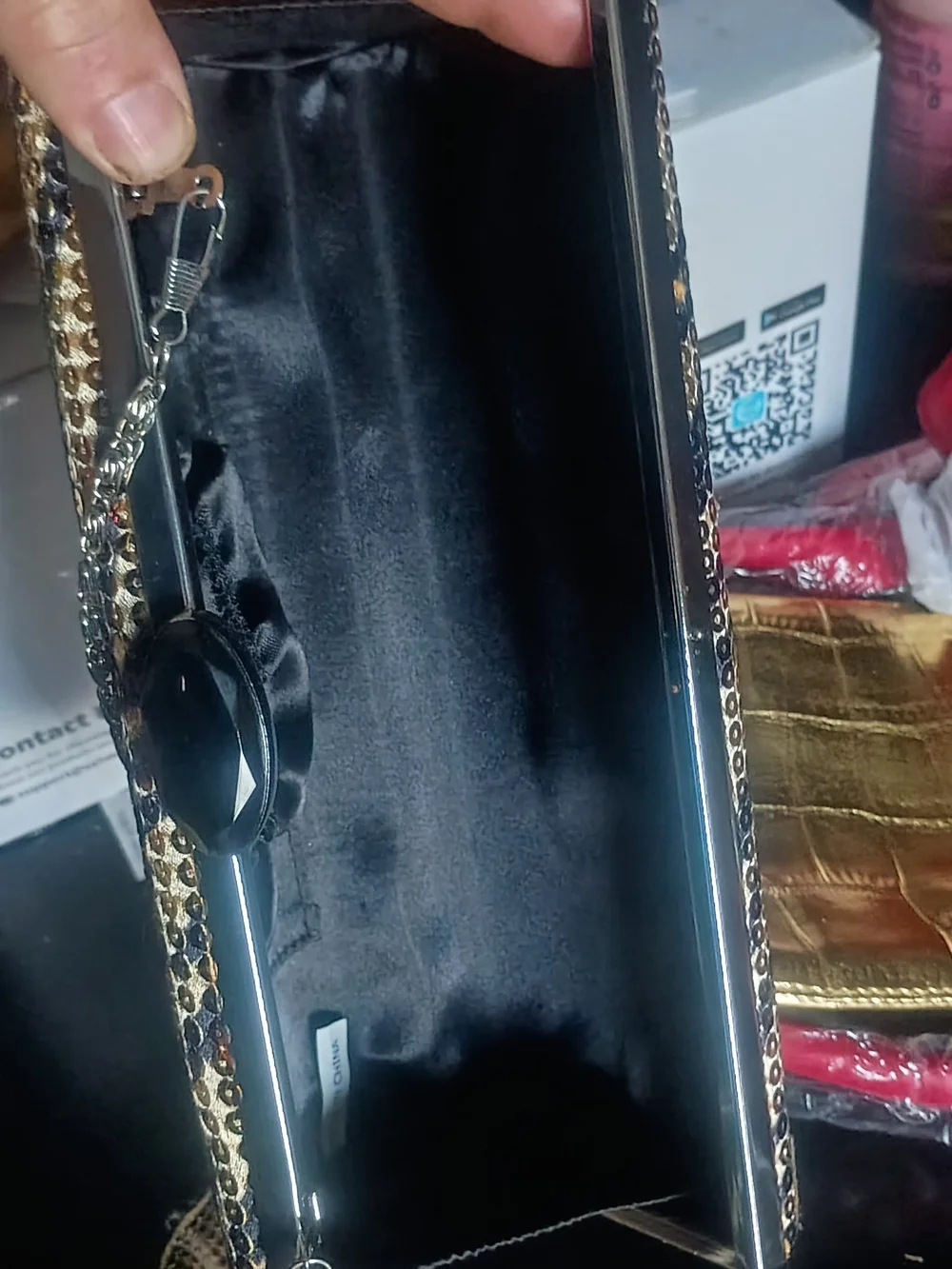 Gold and Black Metallic Tiger-Print Evening Clutch